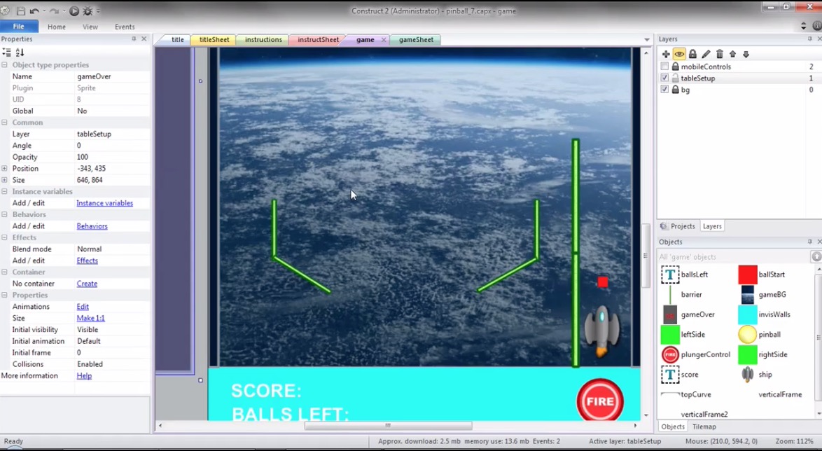 Construct Pinball Game Tutorial Preview