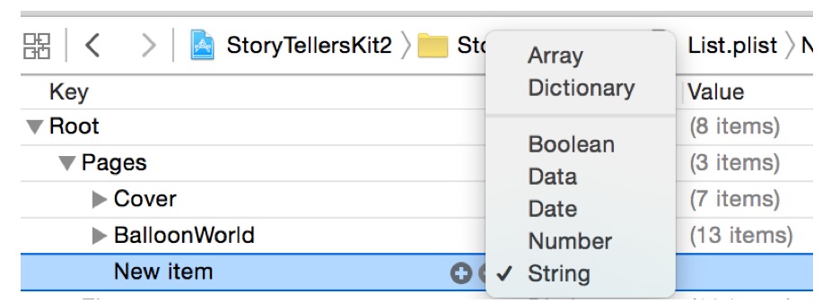 Setting the type to String in the iOS Property List