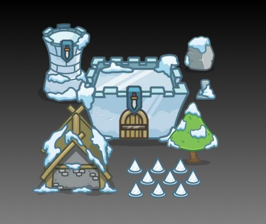 top down snowy themed tower defense art